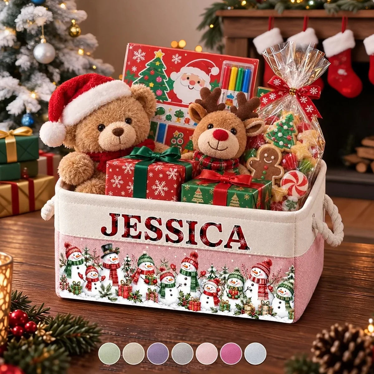 Personalized Snowman Family Rope Basket Christmas Gift for Kids