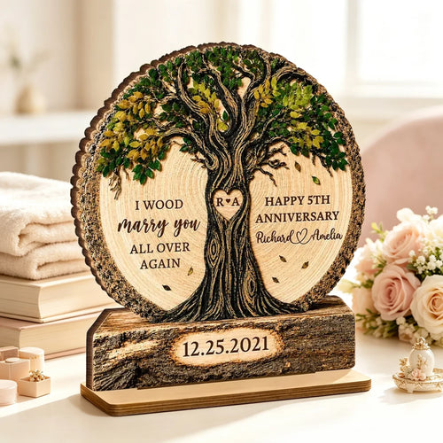 Personalized 2-Layer Wooden Plaque Custom Couple Tree Gift for Anniversary