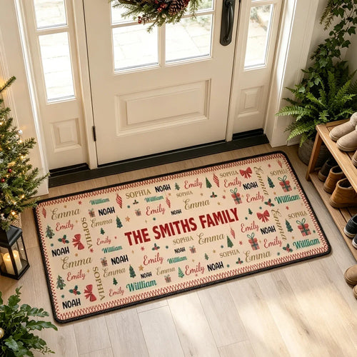 Personalized Christmas Doormat Unique Family Gift Entryway Decor
