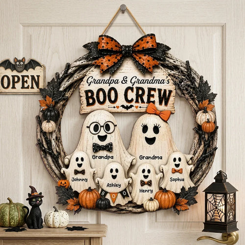 Personalized Wooden Halloween Sign for Grandparents Boo Crew Gift