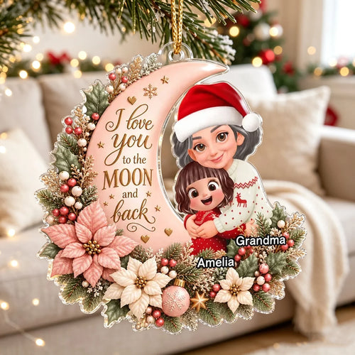 Personalized Acrylic Christmas Ornament Grandma Grandchild Hug