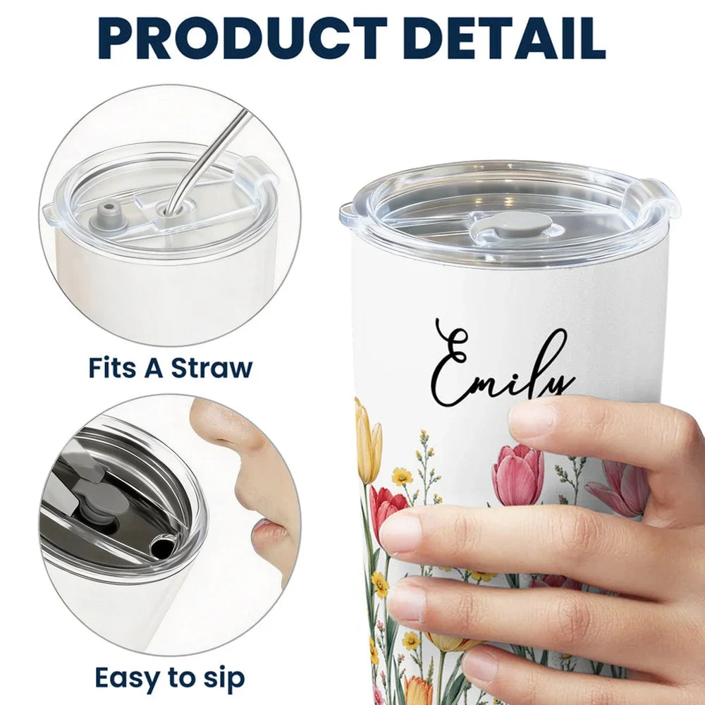 Personalized Insulated Travel Tumbler Custom Floral Gift for Sister