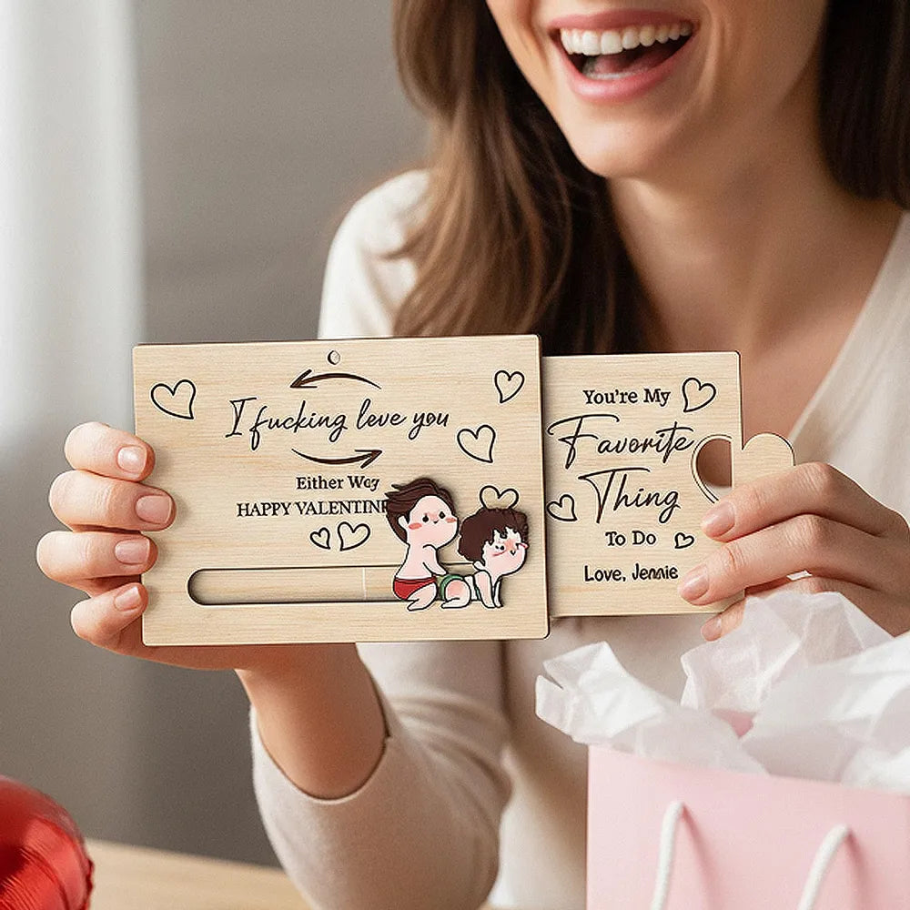 Personalized Sliding Wooden Card for Couples - Valentine's Day Gift Ornament MagicInPrints