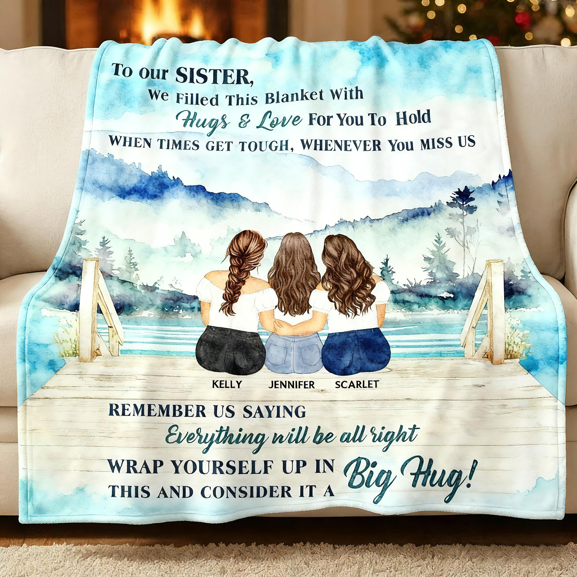 Personalized Sister Blanket for Women with Hugs & Love Message - Sentimental Gift Pillow or Blanket MagicInPrints