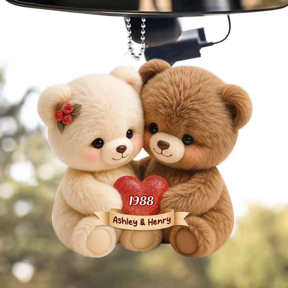 Custom Couple Bear Ornament with Names - Romantic Christmas Gift Car Hanger MagicInPrints