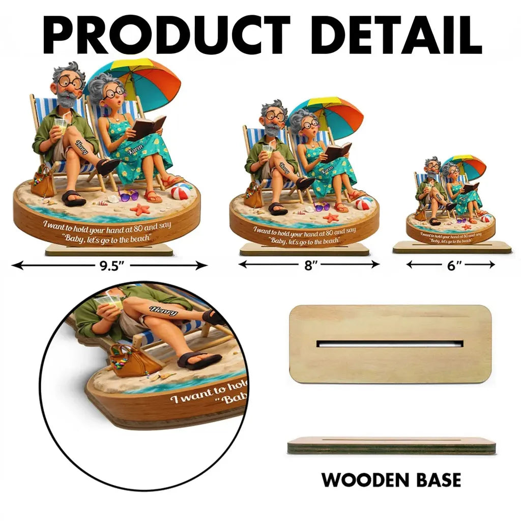 Personalized Elderly Couple Beach Scene Figurine - Anniversary Gift Plaque MagicInPrints
