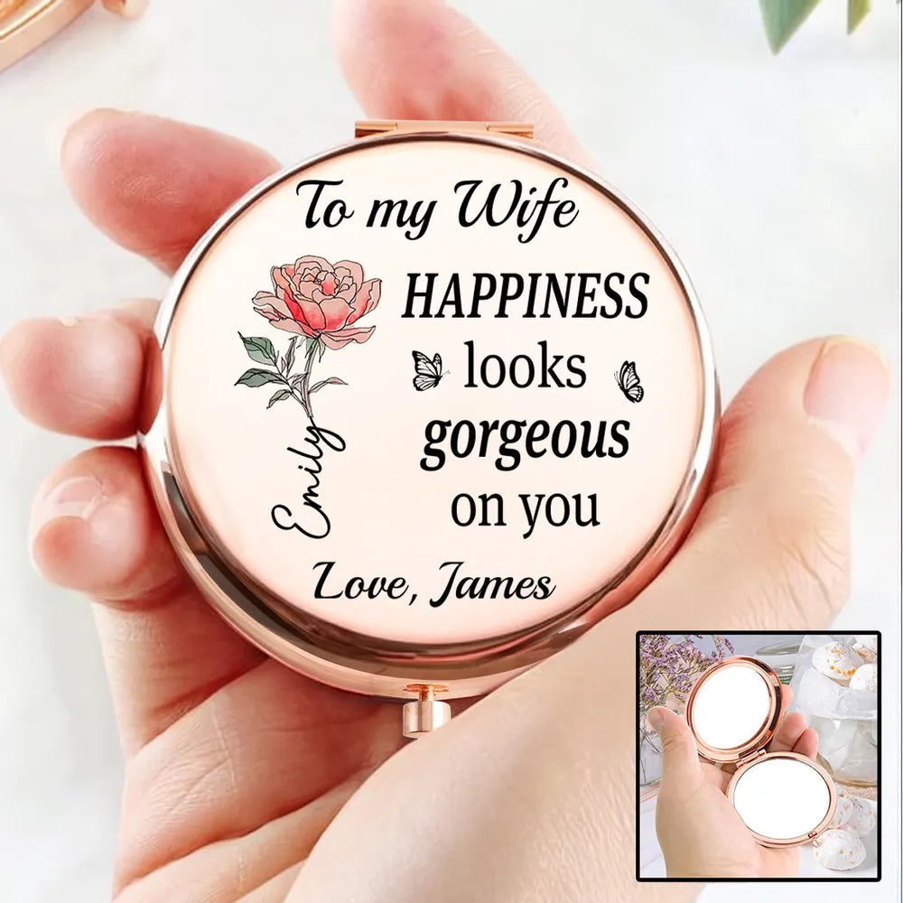 Personalized Compact Mirror for Wife - Rose Design with Custom Message Beauty Tools MagicInPrints