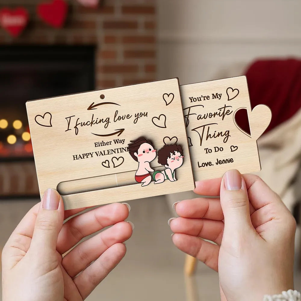 Personalized Sliding Wooden Card for Couples - Valentine's Day Gift Ornament MagicInPrints