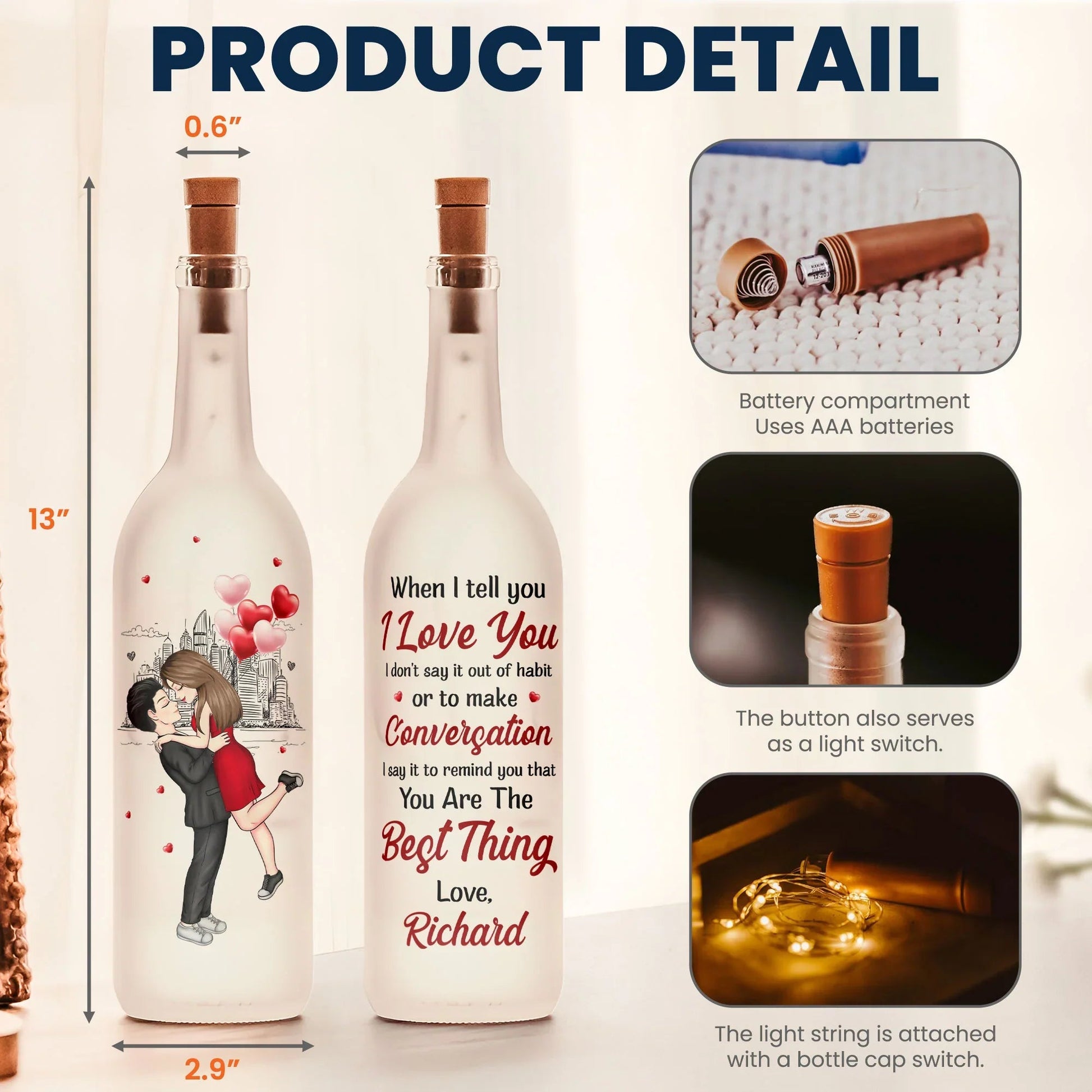 Personalized LED Wine Bottle Lamp for Couples with Romantic Message - Anniversary Gift Lamp MagicInPrints