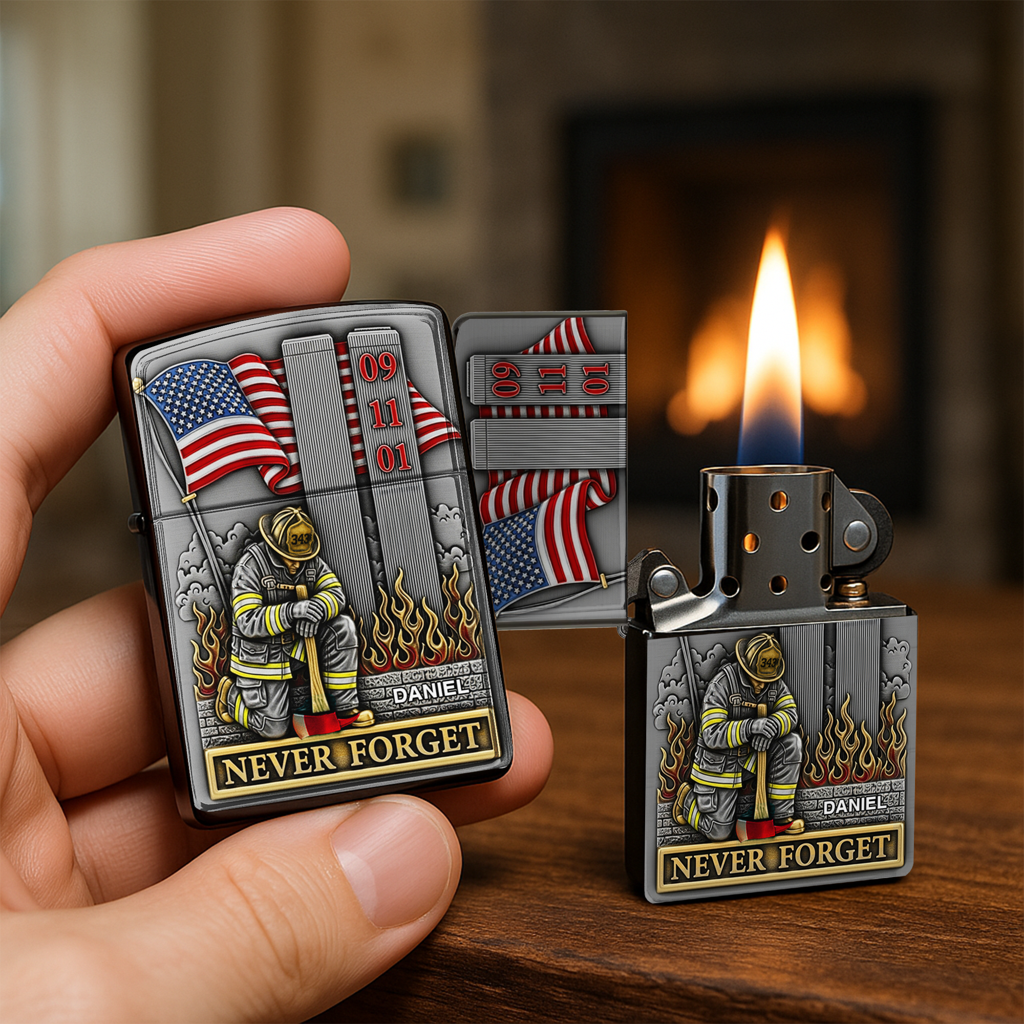 "Never Forget: A Tribute to Our Heroes" - Personalized Lighter - Custom Gift for Firefighters and Rescue Heroes Lighter MagicInPrints