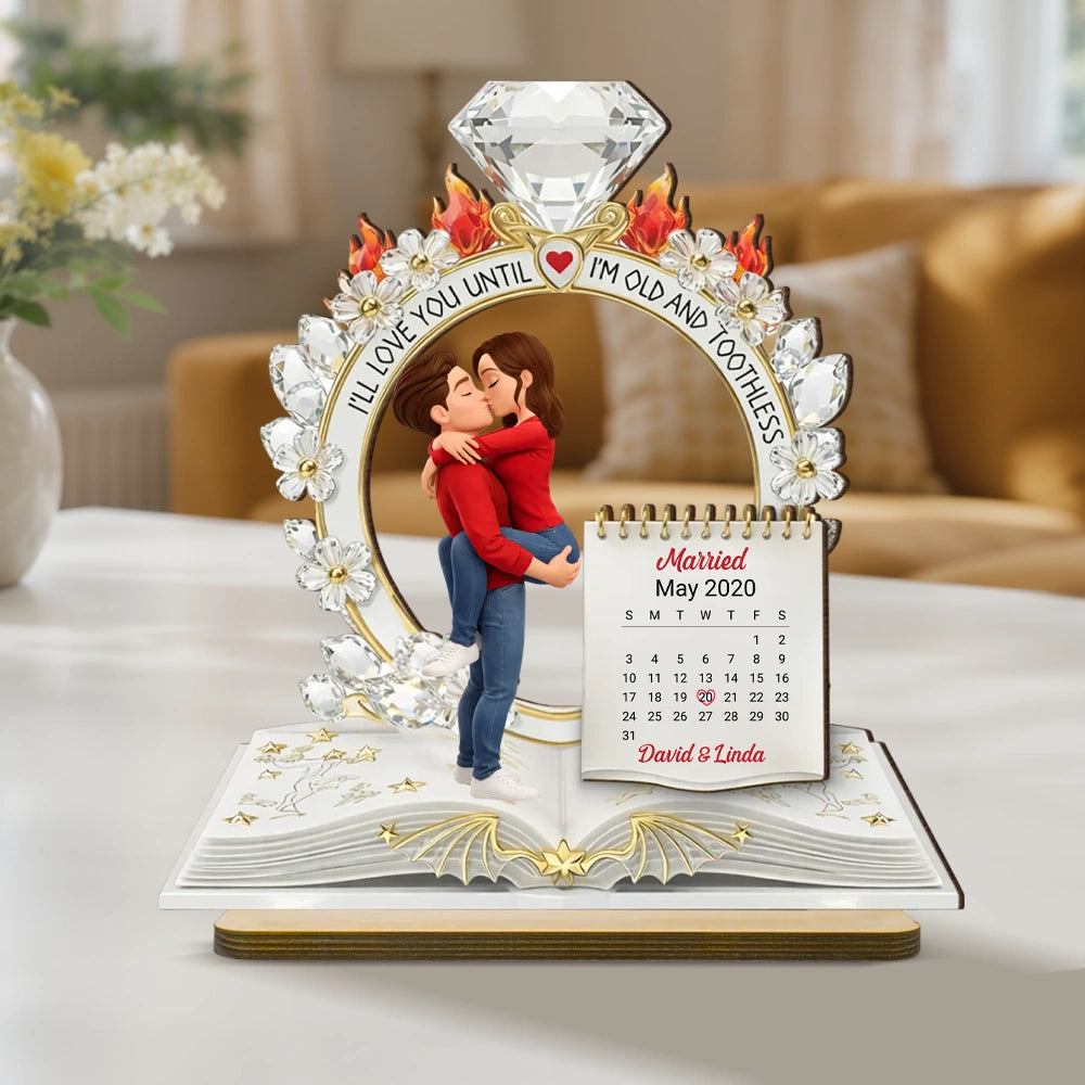 Personalized Anniversary Keepsake for Couples with Calendar and Figurine - Romantic Gift Plaque MagicInPrints