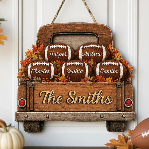 Personalized Wooden Football Sign Custom Family Decor Gift