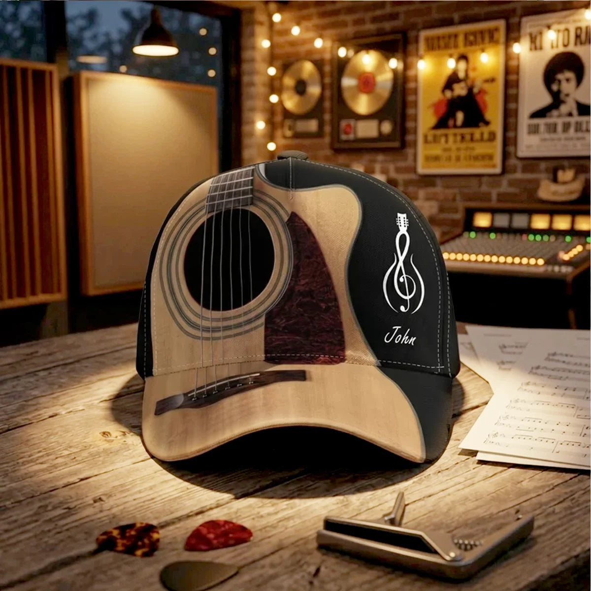 Personalized Acoustic Guitar Cap Custom Name Gift for Dad