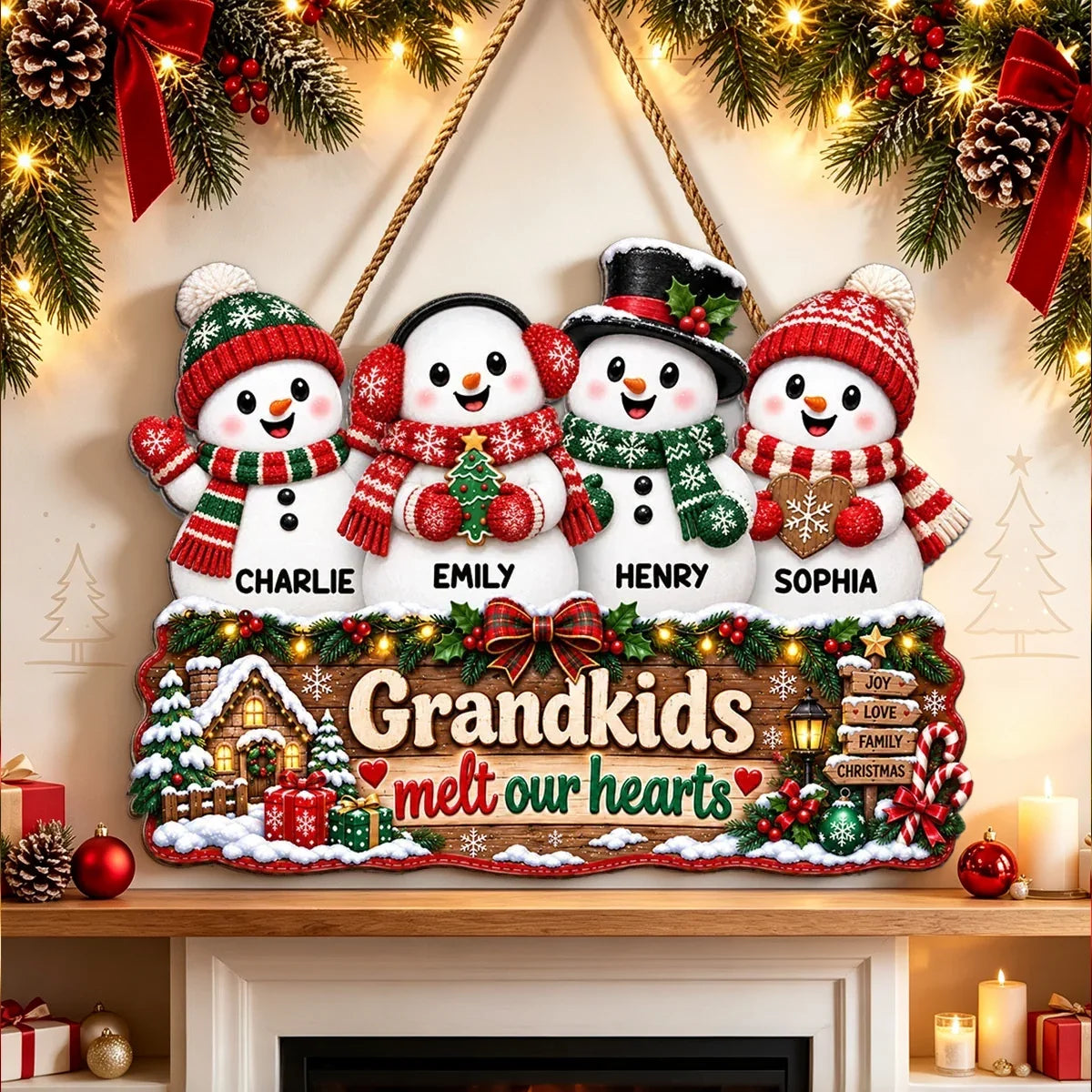 Personalized Wooden Snowman Sign Gift for Grandparents