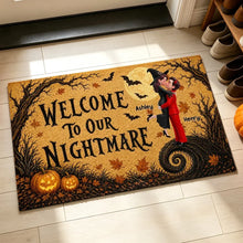 Load image into Gallery viewer, Personalized Halloween Doormat Welcome to Our Nightmare Gift for Couples
