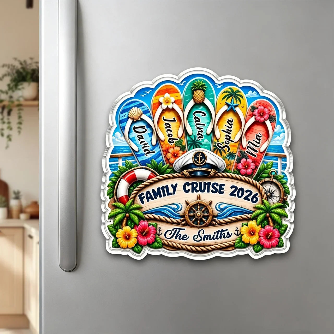 Personalized Acrylic Magnet Family Cruise Flip Flop Gift