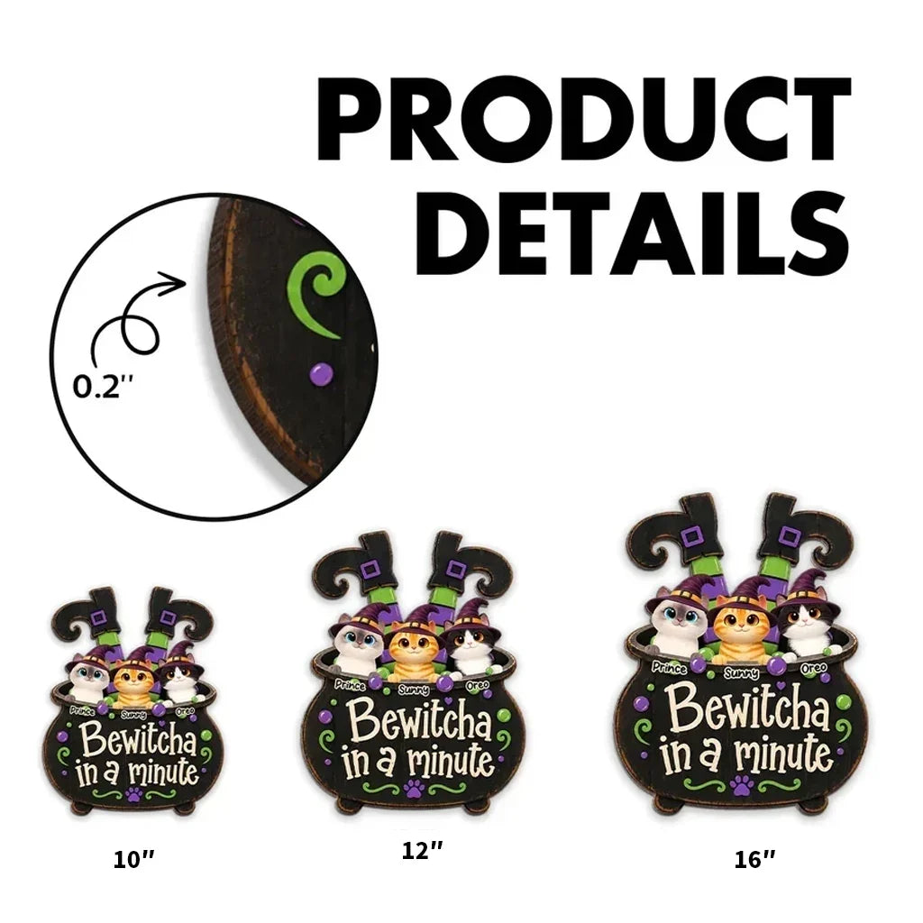 Personalized Wooden Halloween Sign Cute Cat Decor Gift Idea