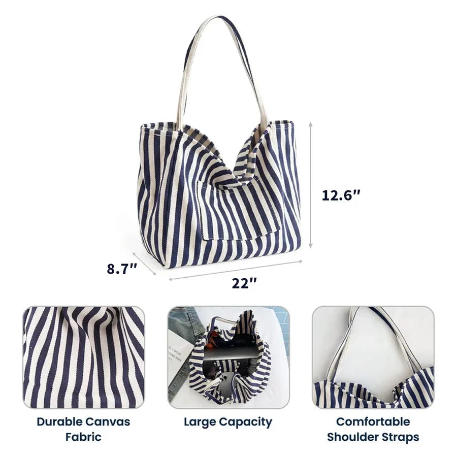 Personalized Striped Tote Bag with Colorful Floral Design Gift for Teacher or Friend
