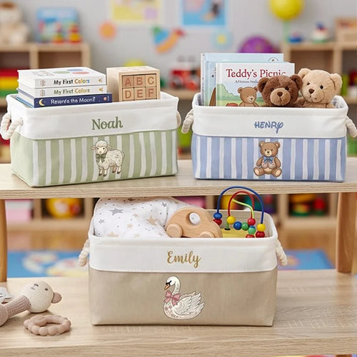 Personalized Cotton Linen Rope Basket Cute Animal Nursery Organizer Gift for New Parents