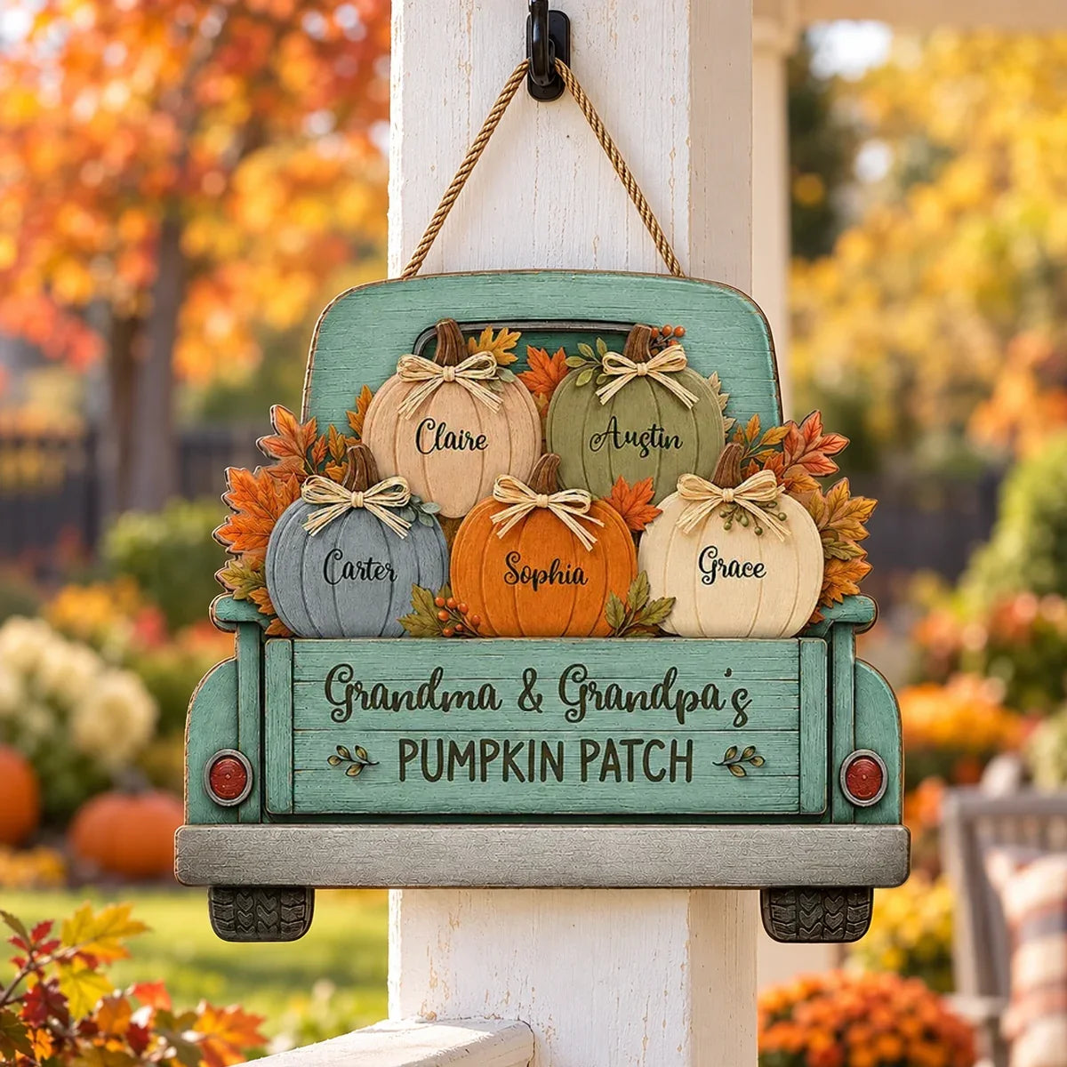 Personalized Wooden Pumpkin Truck Sign Gift for Grandparents