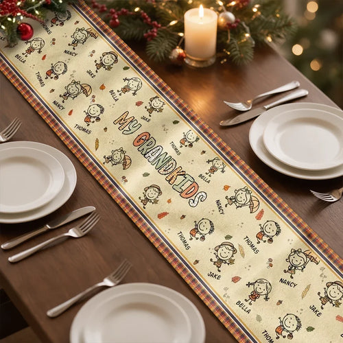 Personalized Table Runner with Grandkid Doodles for Grandparents Gift