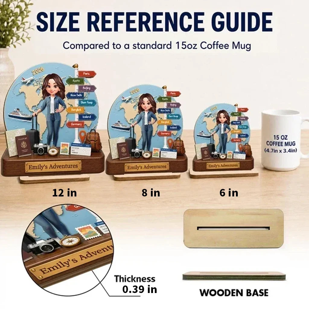 Personalized 2-Layer Wooden Travel Plaque Unique Gift for Adventurers