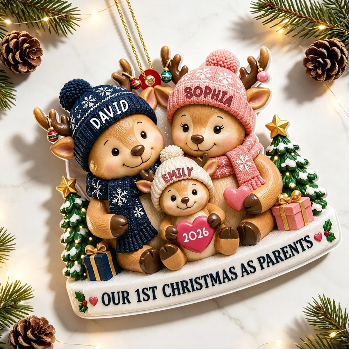 Personalized Acrylic Christmas Ornament First Holiday as Parents Gift