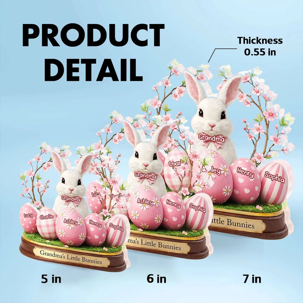 Personalized Easter Bunny Figurine for Grandma - Custom Names Display Plaque MagicInPrints