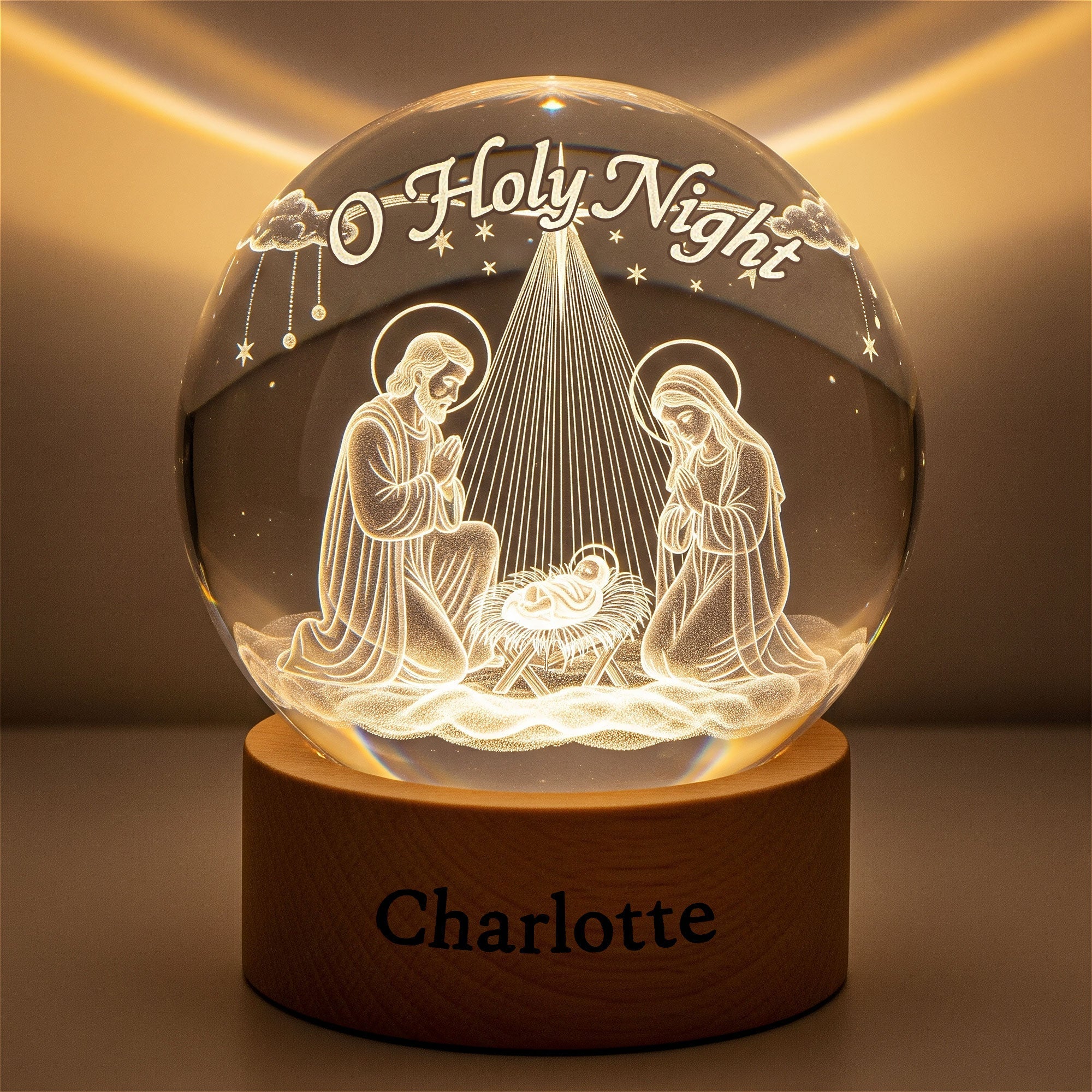 "O Holy Night" - Personalized Crystal Ball Night Light - Meaningful Gift for Christians and Loved Ones Night Lights MagicInPrints