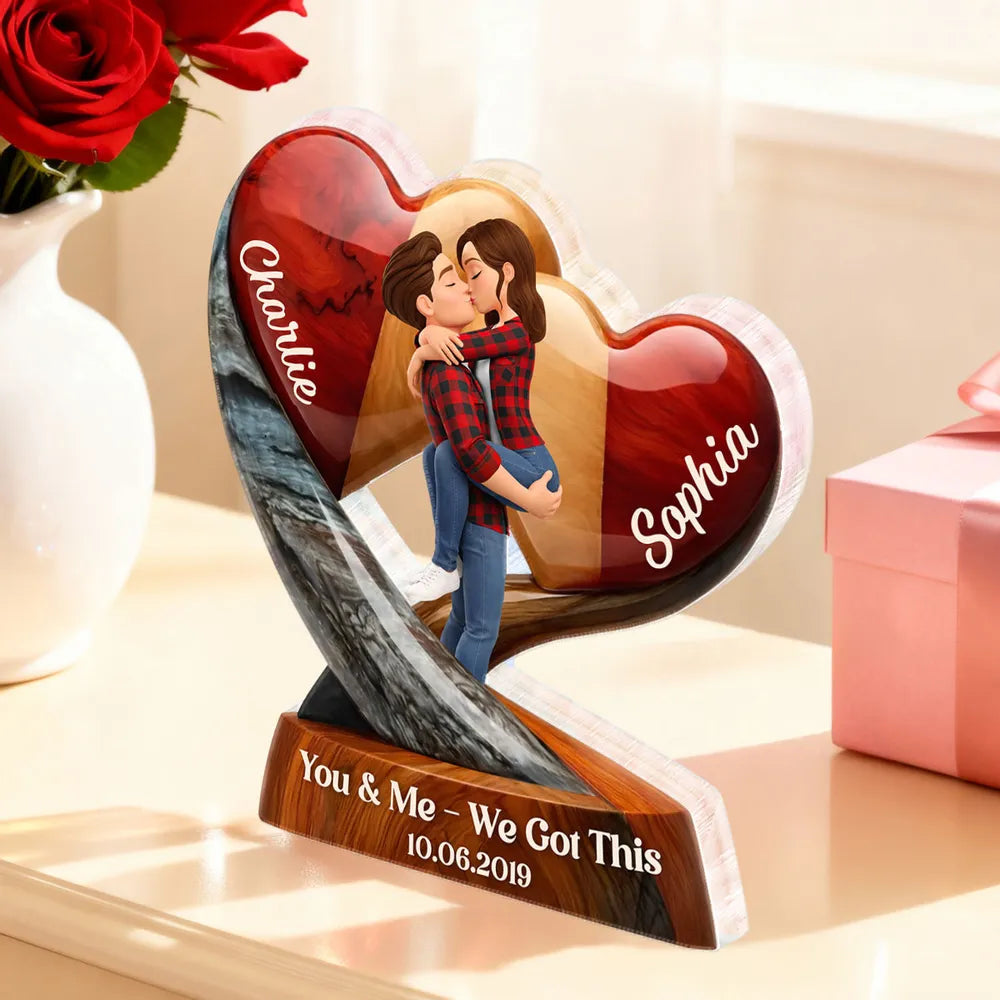 Personalized Couple Figurine Heart Sculpture for Anniversary - Romantic Keepsake Plaque MagicInPrints