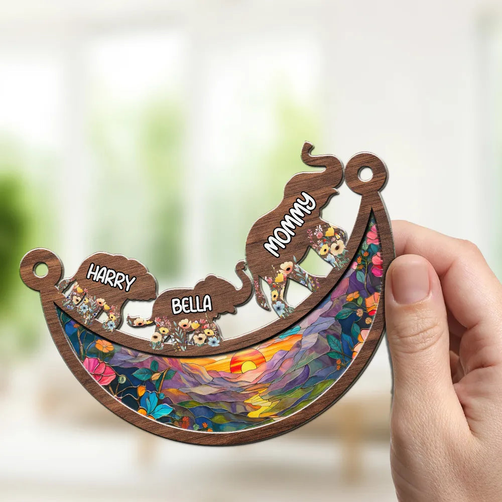 Personalized Elephant Family Wooden Ornament for Home Decor - Mother's Day Gift Ornament MagicInPrints