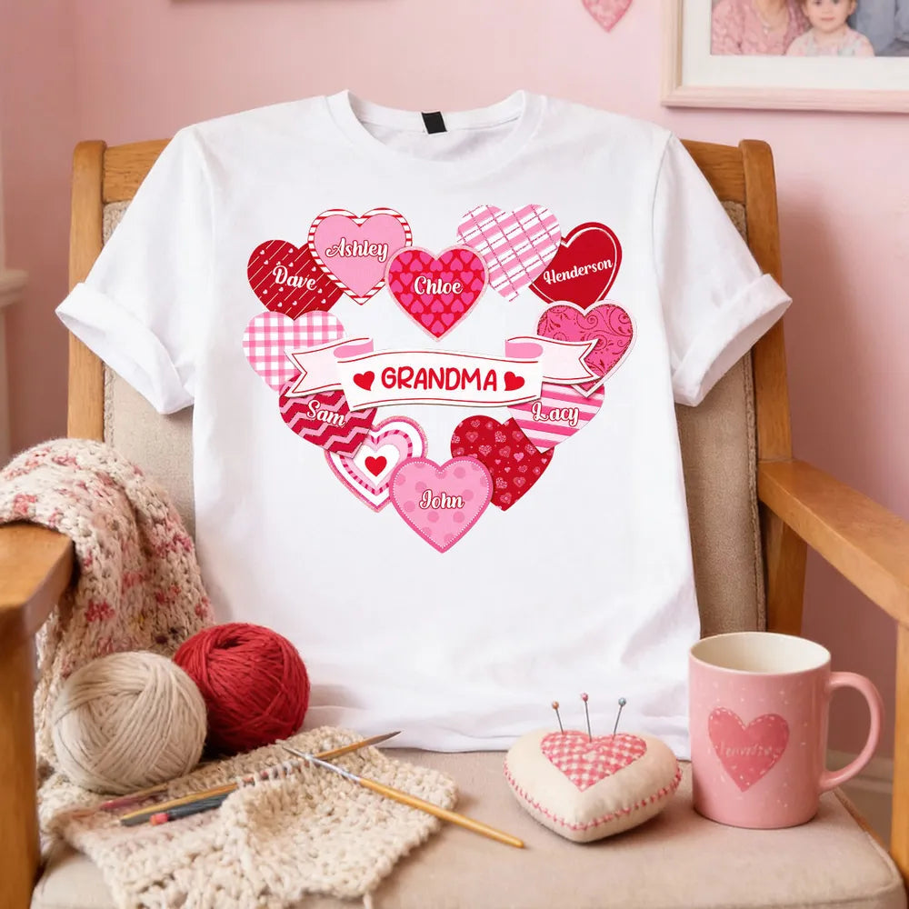 Personalized Grandma T-Shirt for Family - Heart Design Gift Cloth MagicInPrints