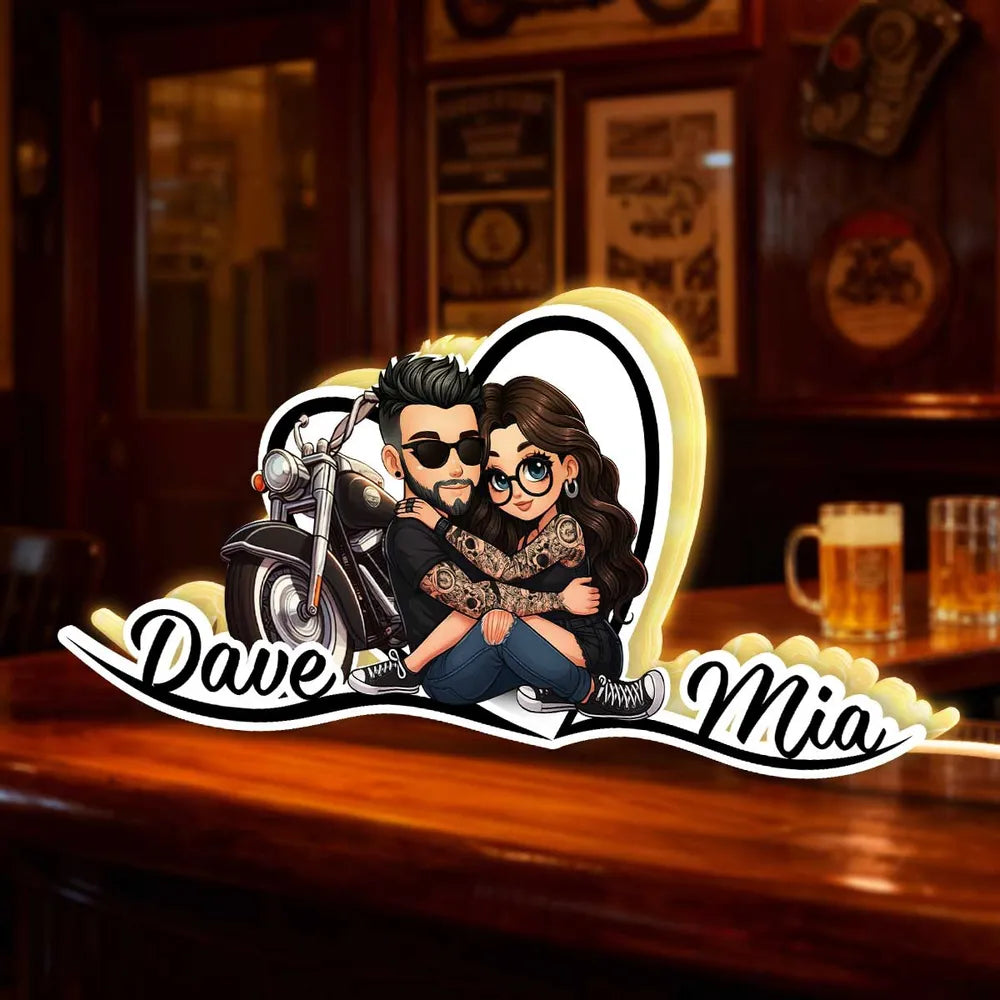 Custom Romantic Couple LED Lamp for Bikers - Personalized Gift for Valentine's Day Plaque MagicInPrints