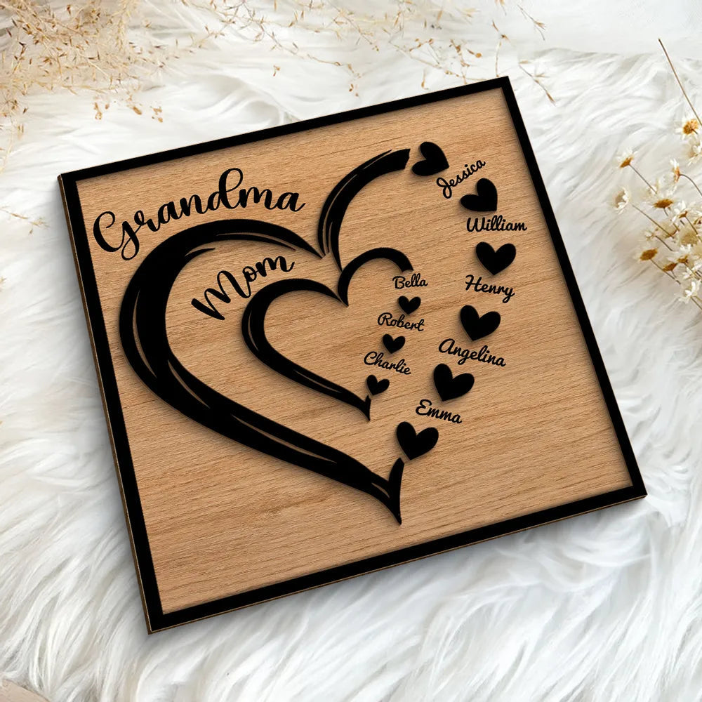Personalized Family Heart Plaque for Grandma and Mom - Custom Names Gift Plaque MagicInPrints