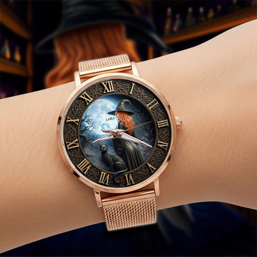 “Embrace the Magic of Time” - Witch Mesh Strap Quartz Watch – Personalized Gift for Witch Enthusiasts Quartz Watch MagicInPrints
