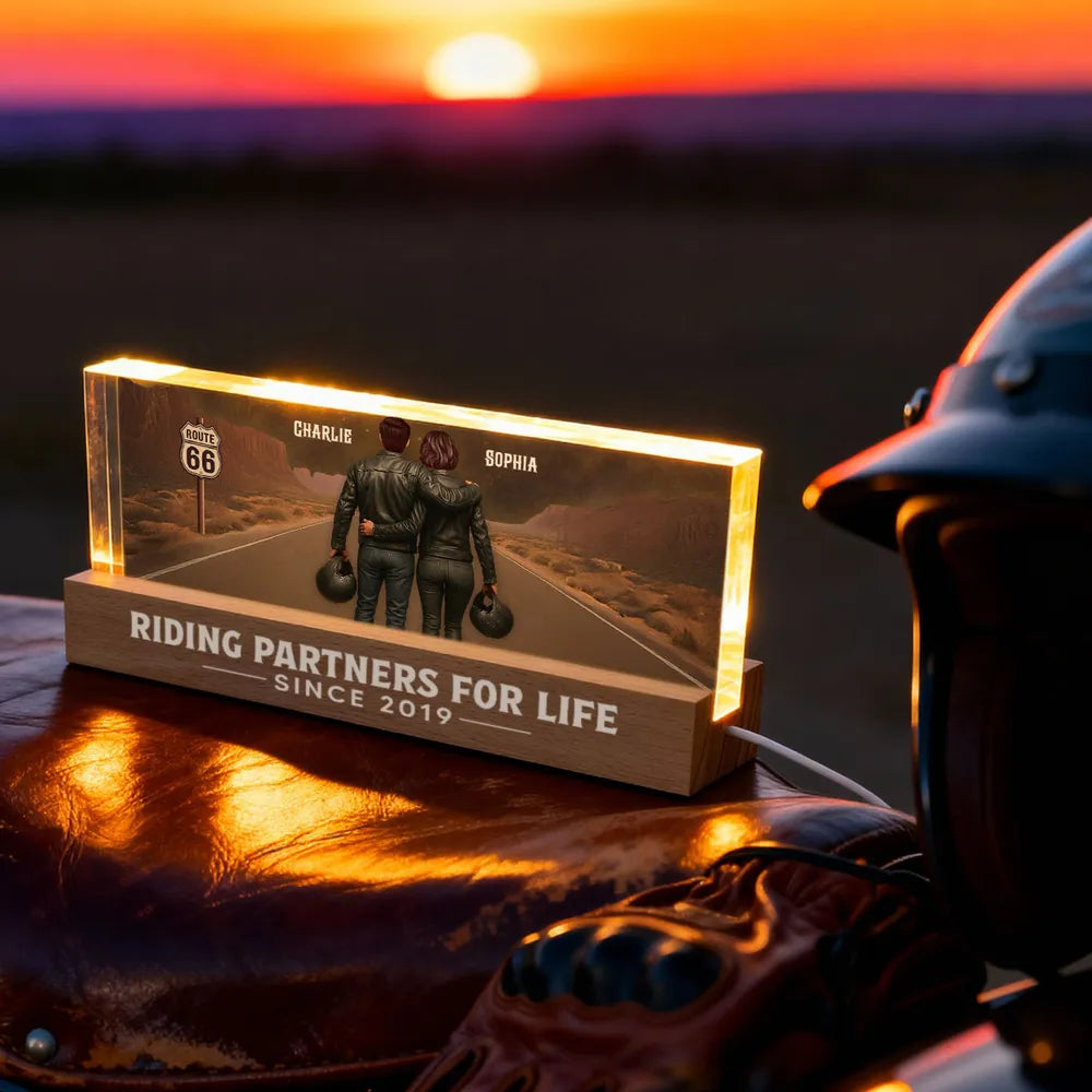 Personalized LED Night Light for Couples - Riding Partners for Life Plaque MagicInPrints