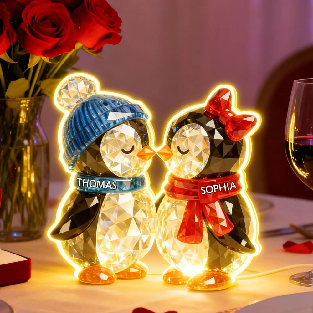 Custom Crystal Penguin Couple Figurines with Names - Romantic Gift for Couples Plaque MagicInPrints