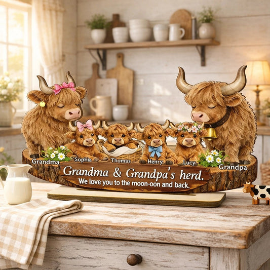 Personalized Highland Cow Family Sign for Grandparents - Sentimental Home Decor Plaque MagicInPrints