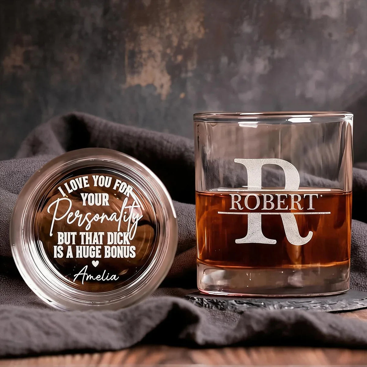 Personalized Double Sided Whiskey Glass Custom Gift for Husband