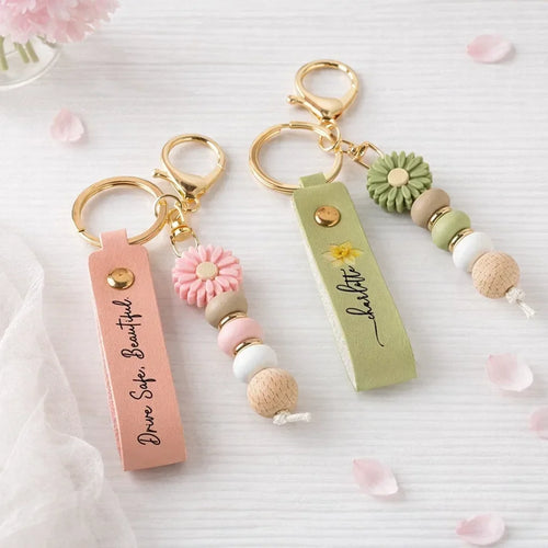 Personalized PU Leather Daisy Keychain Creative Gift for Her