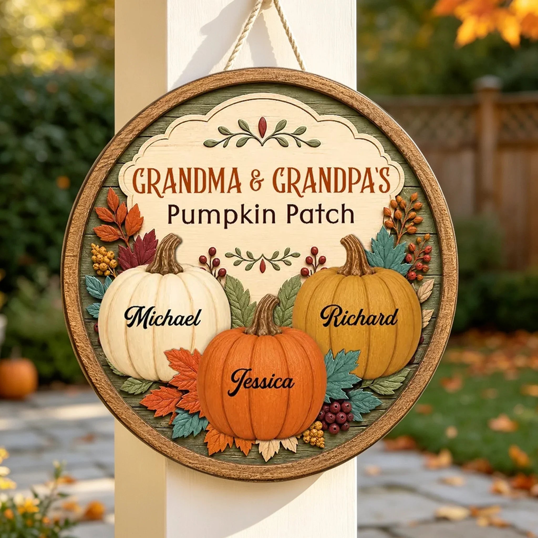 Personalized Wooden Pumpkin Patch Sign Gift for Grandma & Grandpa