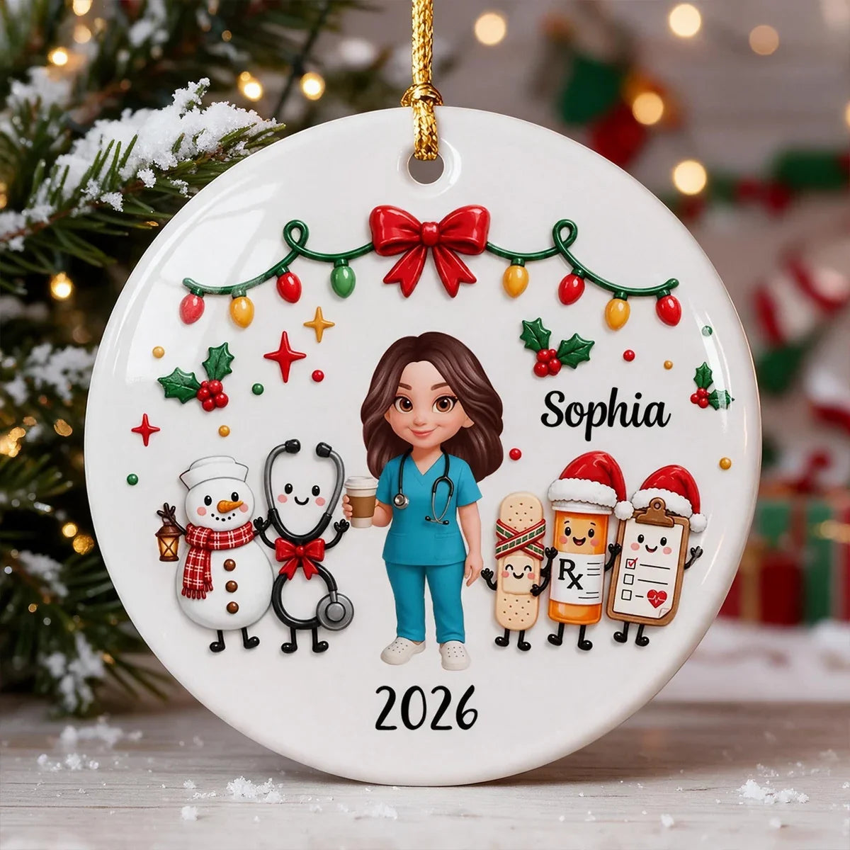 Personalized Ceramic Ornament Nurse Gift with Custom Name for Christmas