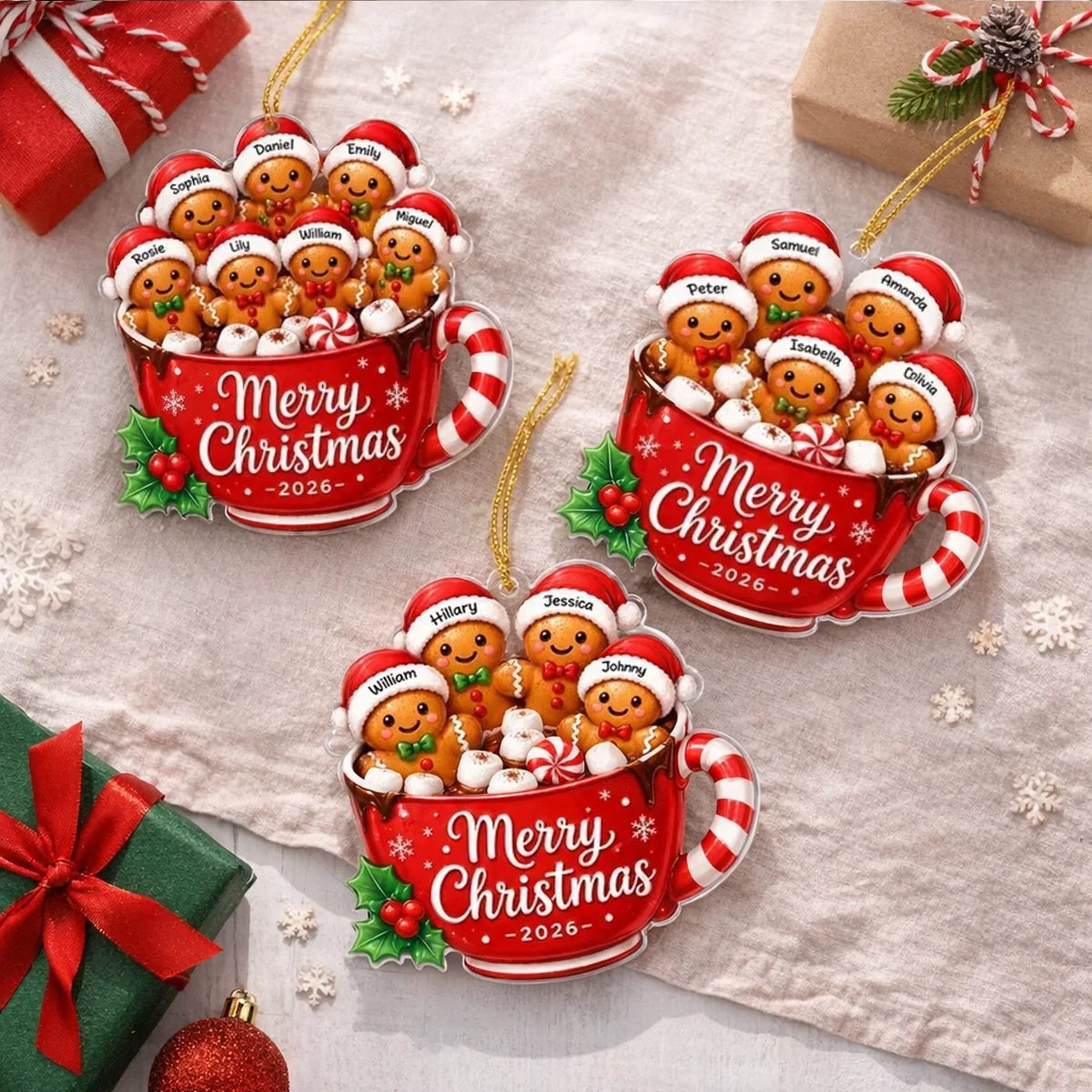 Personalized Gingerbread Family Ornament Custom Name Christmas Gift for Family
