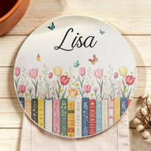Load image into Gallery viewer, Personalized Round Ceramic Coaster with Butterflies for Book Lovers
