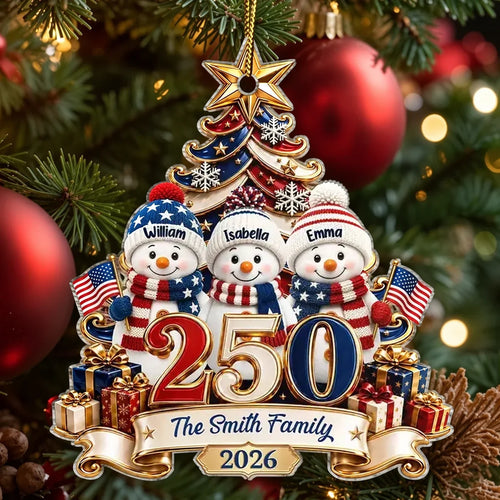 Personalized Snowman Family Ornament Custom Names Patriotic Gift
