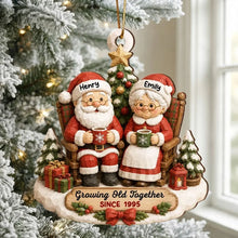 Load image into Gallery viewer, Personalized Wooden Christmas Ornament for Couples with Santa
