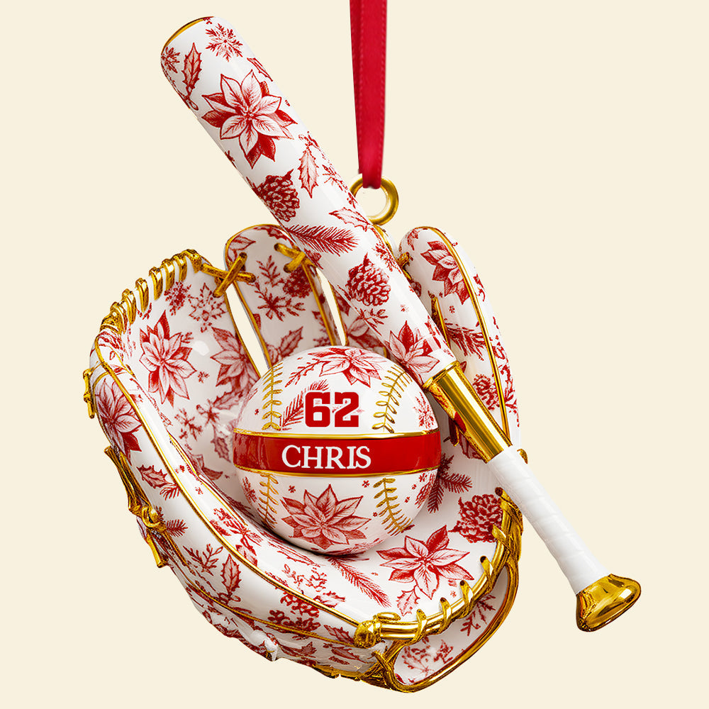 “Hit a Home Run with Your Holiday Gifts” - Baseball Toile de Jouy Christmas Ornament - Personalized Gifts for Baseball Lovers Ornament MagicInPrints