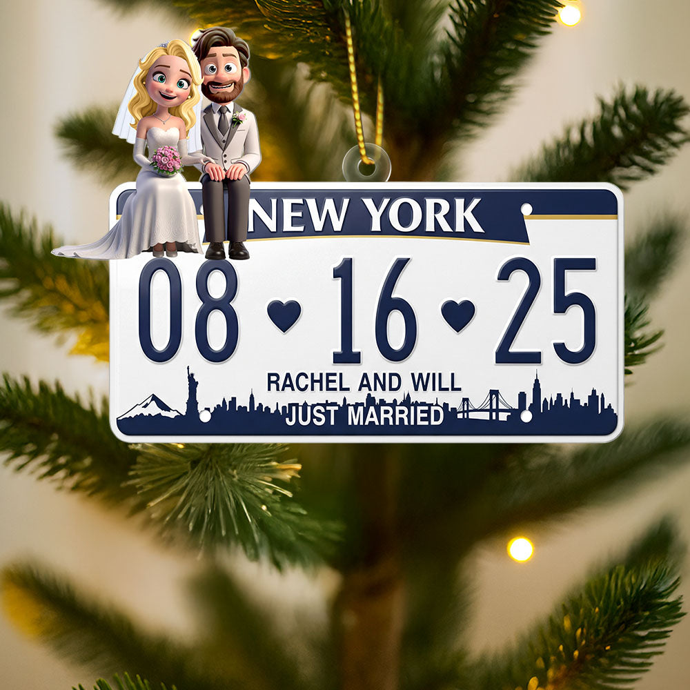 “Celebrate Your Love Story” - Personalized Married Couple License Plate Ornament - Unique Gift for Newlyweds, Couples, Anniversaries Ornament PopCulturePrints