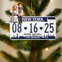 Load image into Gallery viewer, “Celebrate Your Love Story” - Personalized Married Couple License Plate Ornament - Unique Gift for Newlyweds, Couples, Anniversaries Ornament PopCulturePrints
