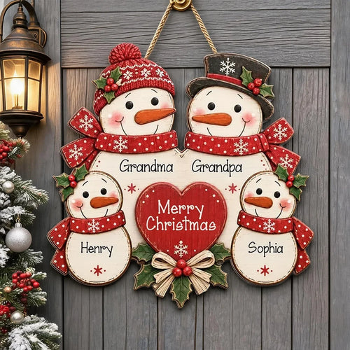 Personalized Christmas Wooden Sign for Grandma & Grandpa Snowman Family Decor